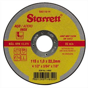 Disco de Corte inox 115x1mm DAC115-14 Starret
