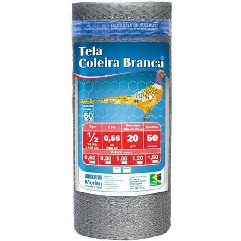 Tela viveiro Galvanizado 26BWG 0,60x50m 1/2 Morlan