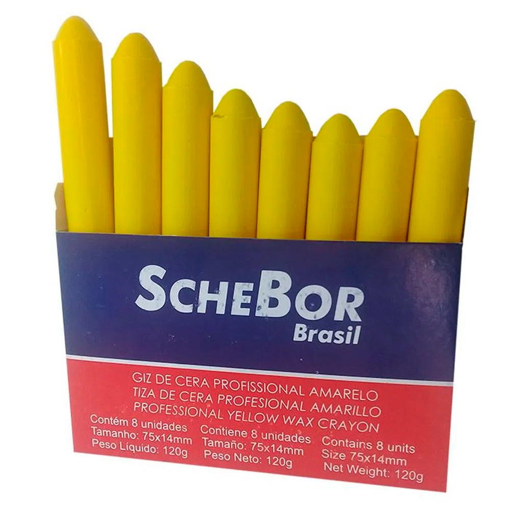 Giz de Cera Amarelo 110x12 Caixa com 8 Unid. R7709001 Schebor